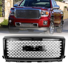 MATMACRO Gloss Black Grille For GMC Sierra 1500 Front Bumper Denali Style Grill 2014 2015