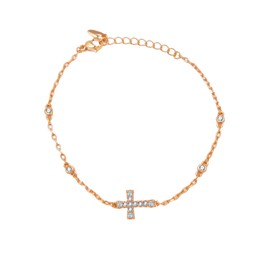 Gold Bangles For Women 18K Cross Bead Bracelet Elegant Bracelets Christian Gifts (With Gift Box)(gold cross bracelet)