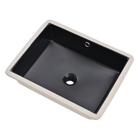 BoomHoze Undermount Bathroom Sink Rectangle, 20"x15" Black Bathroom Vessel Sink Porcelain Ceramic Modern Art Lavatory Vanity Under Counter Basin with Overflow
