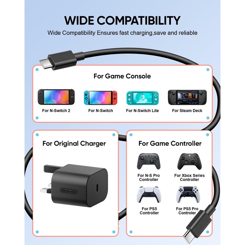 10FT Charger Cable for NS 2