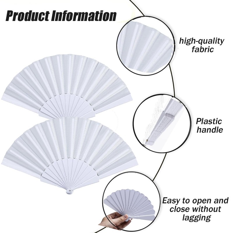 Wzenclave 4Pcs Hand Fans Foldable Folding Fans Silk Fabric Fan