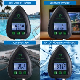 5-in-1 WiFi pH Monitor, Water Quality Tester, pH/S.G/TDS/Salt/Temperature 24/7 Online Hydroponic Monitoring with Data Logging and Alarm for Aquarium, Fish Pond, Salt Water Pool