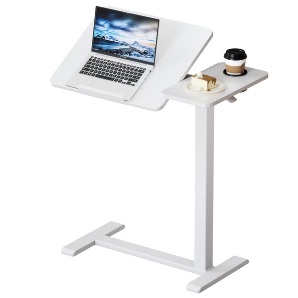BZIUM Overbed Bedside Table with Hidden Wheels, Adjustable Medical Tilt