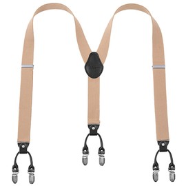 Lafayon Men's Braces 6 Buckles Y-Back Striped Heavy-Duty Durable Elastic Adjustable Strong Metal Clips - khaki