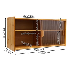 TUQI Bamboo Wall Mounted Storage Cabinet with 2 Sliding Glass Door, Kitchen Wall Cabinet w/Adjustable Shelf for Bathroom Madicine Pantry Storage Office Dining Room Cabinet(30.3In+Log)