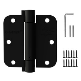 2 Pack Self Closing Door Hinges 3.5 inch Matte Black Spring Loaded Auto Close Hinges 5/8'' Radius Corners Adjustable Tension for Interior Door 3 1/2 Auto Self-Closing Hinge