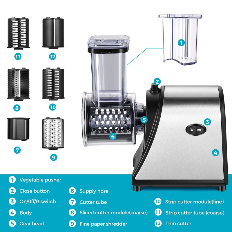 Nictemaw Electric Cheese Grater 250W, Cheese Shredder, Professional Electric Slicer
