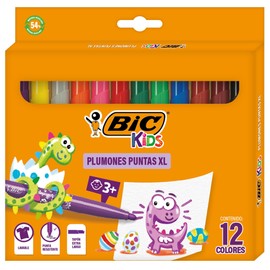 BIC Plumones Visa XL Plumones a Base de Agua Barril Redondo Punta Cnica Colores Intensos Washable Resistente a Cadas 12 Piezas                        