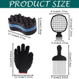 Hair Sponge for Curls, Hair Sponge, 4 in 1 Afro Twist Comb Set, Afro Sponge and Hair Sponge Men Durable Afro Comb Set Suitable for Perming, Curling and Hair Salon Use Curl Sponge