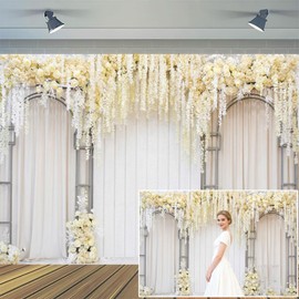 XMJJKUF White Flower Photography Background 10x8ft Arch Wedding Flowers Wall Backdrop for Bridal Valentine's Day Engagement Wedding Ceremony Banner Decor Photo Booth Props
