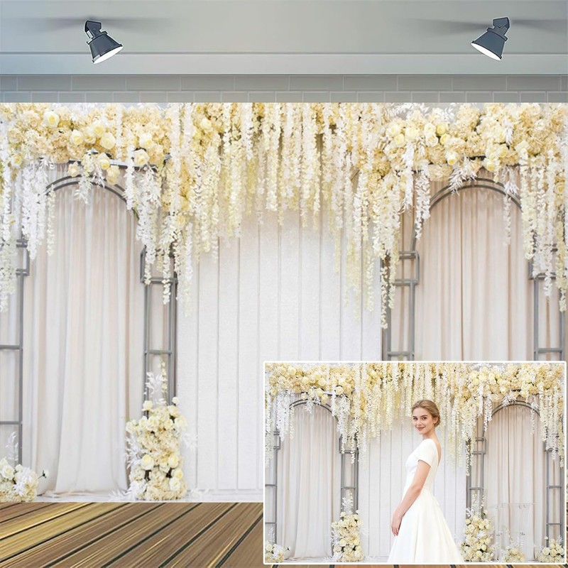 XMJJKUF White Flower Photography Background 10x8ft Arch Wedding Flowers Wall