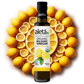 Aleta, Organic Lemon Infused Greek Balsamic Vinegar, Aged, Glass Bottle, 8.45 oz. (Lemon)