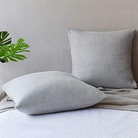 PHF 100% Cotton Waffle Textured Euro Sham, 26" x 26", Set of 2, Home Decorative Euro Throw Pillow Covers for Bed Couch Sofa, No Filling, Light Grey