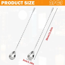 Set of 2 bar spoons, long spoons, cocktail spoons, cocktail spoons, iced coffee spoons, long, long handle, spoon long handle, spoon long stainless steel, for martinis, coffee, bar, cocktail shaker