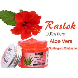 Raslok Aloe Vera Gel Pure Natural Organic Aloe Gel For Moisturizing Face Skin & Hair Care (Hibiscus, 7.76 OZ)