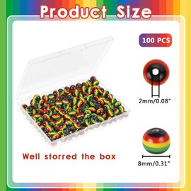 BENOSPACE 100 Pcs Rasta Jamaica Beads, 8mm Black Red Green Yellow Striped Round Acrylic Spacer Beads for DIY Bracelet Necklace Jewelry Making
