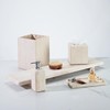 Ivory Travertine Soap Dispenser, Refillable Bathroom Liquid Dispenser with Stainless