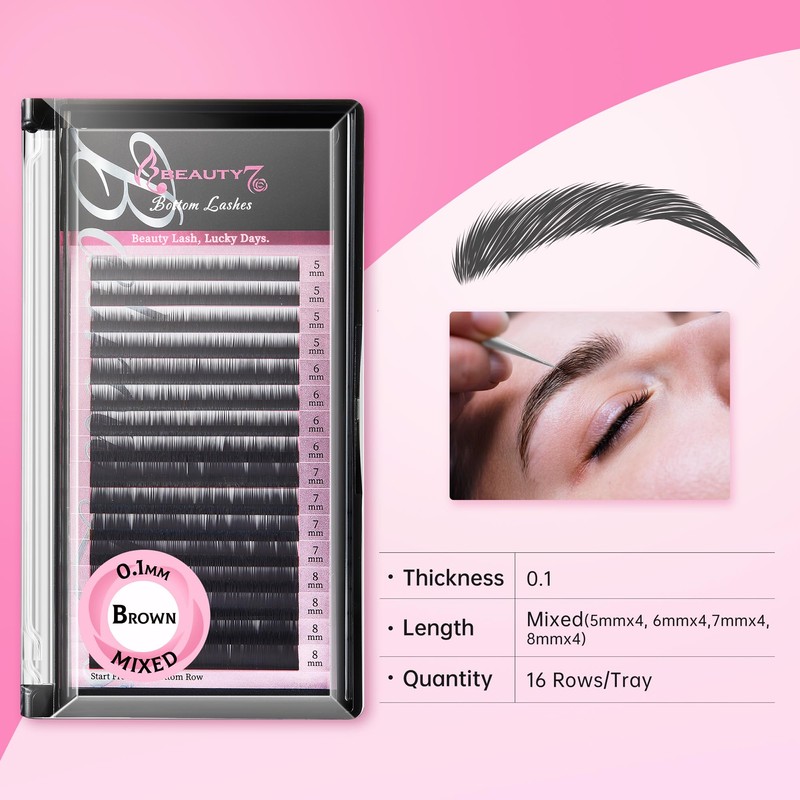 Individual Eyebrow Extensions 0.1mm Thickness Mixed Length 5mm-8mm Color Black