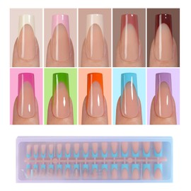 Misssix Uñas Postizas Xbasictips Con Punta Francesa, 300 Unidades, Largas Y Cuadradas, Preformadas De Gel Suave, Sin Necesidad De Limar, 3 En 1, Para Decoración De Uñas, Diseños De Extensiones Diy, 15