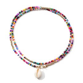 VYIBPDY Boho Necklace Women's Boho Necklace, Colourful Necklace Women, Boho Chain, Colourful Pearl Necklace, Boho Jewellery Women, Boho Style Outer Banks Jewellery, Boho Chain Long 75 cm, pink