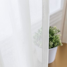 TOPICK Sheer Net Curtains with Drawstring, Transparent Bistro Gadine, Country House Stripes, Voile Kitchen Curtain, Striped Kitchen Curtains, Pair for Bathroom, Small Window, 130 cm x 35 cm (W x H),