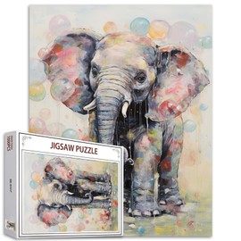 Tucocoo 1000 Pieces Jigsaw Puzzles for Adults Baby Elephant Painting Puzzle Cute Animal 1000 Pieces Puzzles for Challenging Family Activities Game Bubbles Art Colorful DIY Jigsaw Puzzle