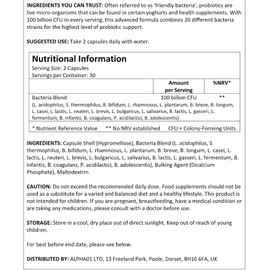 Bio Cultures Complex Probiotics - 100 Billion CFU - 20 Live Bacterial Cultures - 60 Vegan Capsules for Women & Men - Lactobacillus Acidophilus, Gasseri, Rhamnosus & Reuteri - by Alpha01