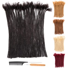 DAIXI 0.4cm and 0.6 0.8cm Thickness Options 18 Inch 10 Strands 100% Real Permanent Loc Extensions Human Hair Full Handmade Human Hair Dreadlock Extensions for Man/Women/Kids