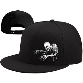 Snapback Hat for Men Skull Hat Flat Bill Hats for Men Skeleton Fingers Adjustable Wide Brim Black Baseball Hat Trucker Cap Fitted Hats for Men Women Snap Back Bone Hip Hop Hat