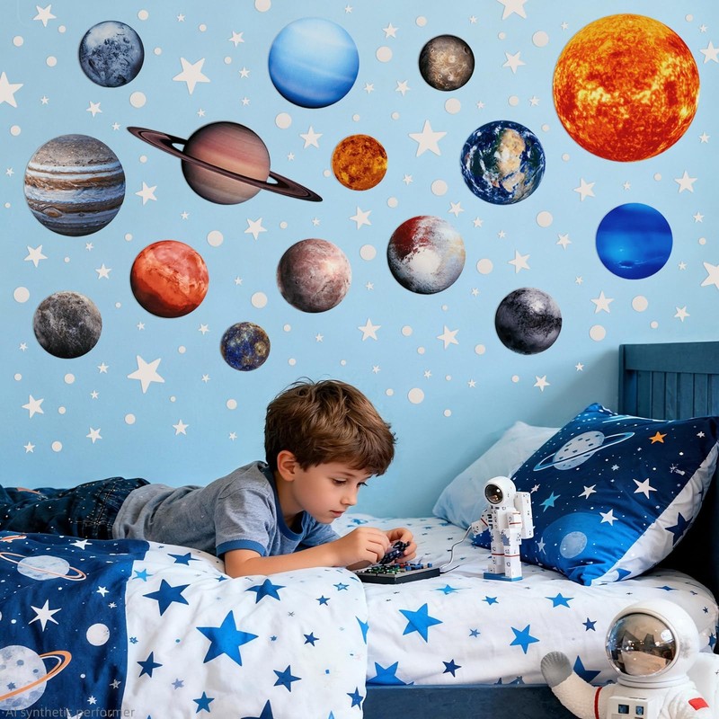 Fontien Solar System Wall Decals, 780 Pcs Glow in The