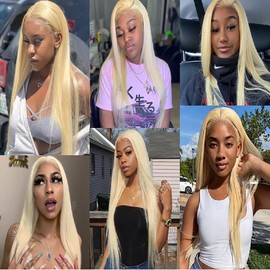 Creuost Straight Wig 4X1 T-Part Lace Frontal Human Hair Wigs No Tangle Pre Plucked Glueless Brazilian Remy With Baby Hair For Women #613 Light Blonde Color 32 Inch