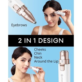 Eyebrow - Facial Hair Remover Women: Electric Portable 2 in 1 Face Shaver and Eyebrow Trimmer - Rechargeable Eyebrow Lips Body Facial Hair Removal for Women with Built-in LED Light (White) - Color: White