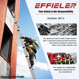 Telescoping Ladder 8.5FT EFFIELER Aluminum Industrial Extension Ladder with 330lbs Load Capacity, EN131 Certified Portable Collapsible Ladder for Industrial, Home and Outdoor Work Silver