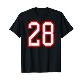 Number #28 White Red Varsity Number 28 T-Shirt