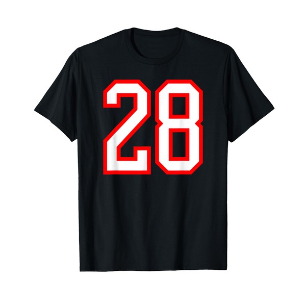 Number #28 White Red Varsity Number 28 T-Shirt