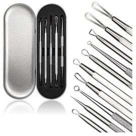 com-four Blackhead Remover Set - 5 Piece Stainless Steel Facial Cleansing Tool Blackhead Remover Stainless Steel - Comedone Squeezer, Blackhead & Pimple Squeezer for Clear Skin