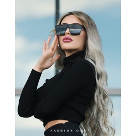 HENGOSEN Square Oversized Sunglasses for Women Men 3 Pack Large Flat Top Women Trendy Fashion Sun Glasses UV400 (3 Pack Black)