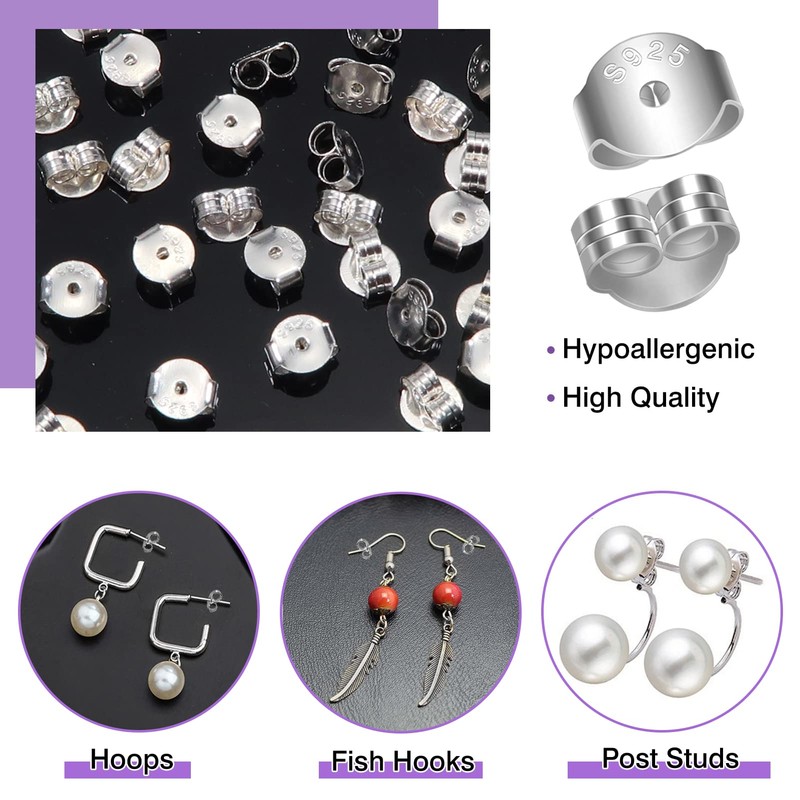 TOAOB 30pcs Earring Backs 925 Silver Butterfly Style Safety Backs