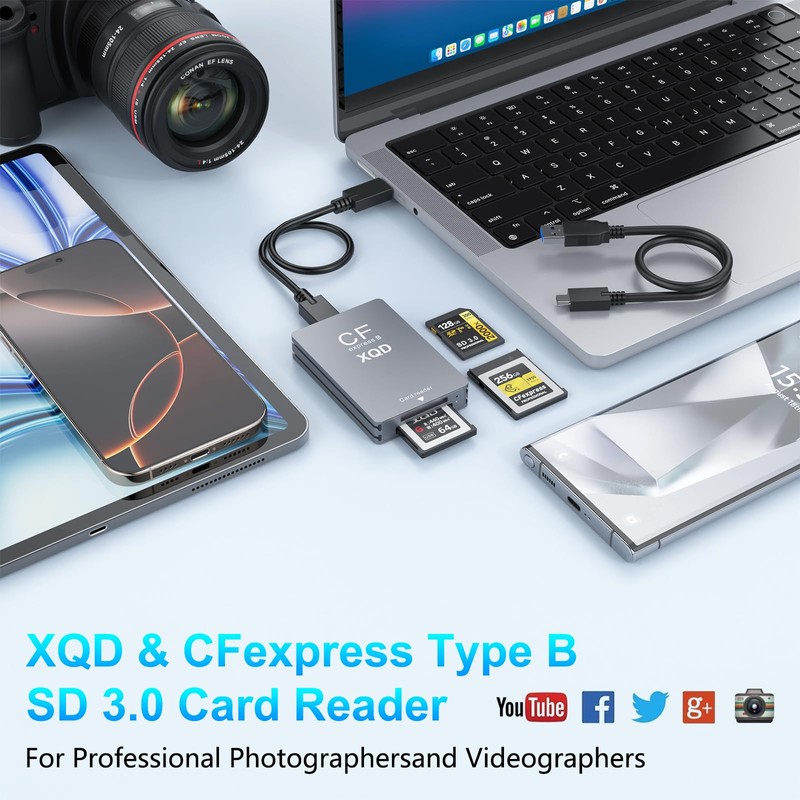 CFexpress Type B/XQD/SD Card Reader, Aluminum Dual-Slot USB 3.2 (Gen