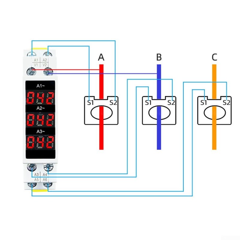 Three Phase Ammeter, 3 Phase 3 Digit Display, Mini DIN