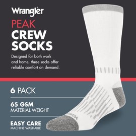 Wrangler - Peak Men's Crew Socks - Durable Half Cushion Socks with Arch Support