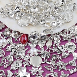 Pack of 30 Luxury Zircon Nail Charms 3D Alloy Nail Art Pendant Silver Nail Art Metal Jewellery Rhinestones for Butterfly Heart Snake Flower Rhinestones Accessories