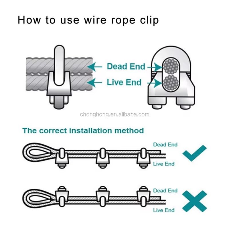 8Pcs M8 Wire Rope Clips Stainless Steel Cable Clamp U
