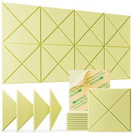 12 Pack Acoustic Panels Sound Absorbing,Sound Proof Foam Panels for Walls,High Density Soundproof Wall Panels Peel and Stick,Self-Adhesive Sound Dampening Panels 12" X 12" X 0.4"-Light Yellow