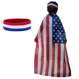 Zhzrche 4th of July Kids American Flag Cape USA Country Flag Color Headband Set Retro Patriotic Accessories Kids US Flag Costume for Toddler Boy Girl Celebration