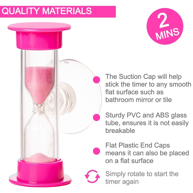 3PC Tooth Brushing 2 Min Sand Timer with Suction Cap,