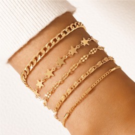 Gold Bracelets for Women Charm Bracelet Gold Stack Bracelets Non Tarnish Dainty Gold Layered Bracelets Gold Ankle Bracelets Evil Eye Bracelet Trendy Jewelry Gifts