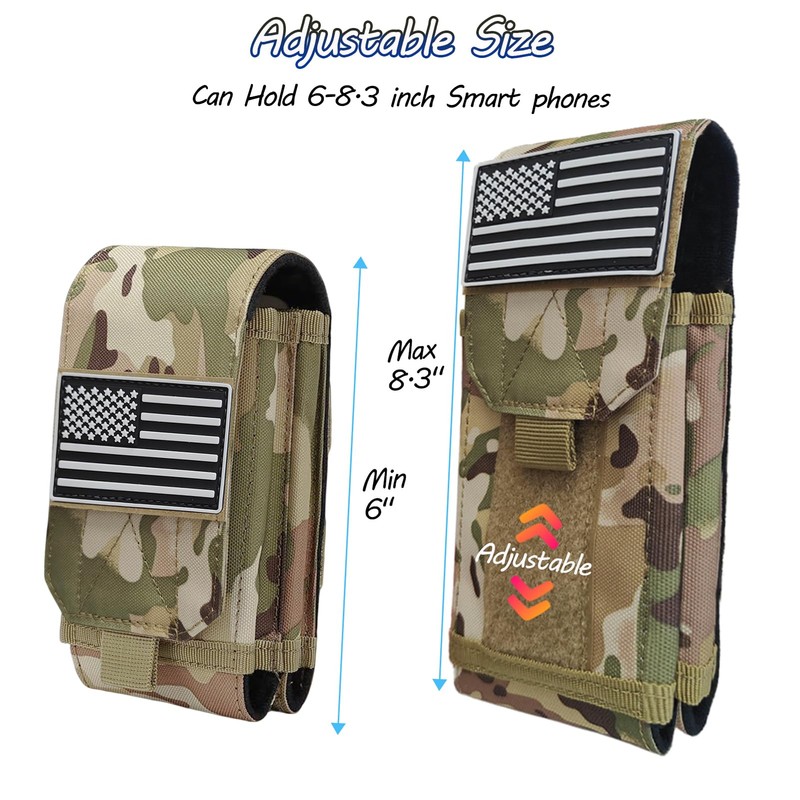 Molle Phone Pouch, Dual-Compartment Tactical Phone Pouch with Us Flag
