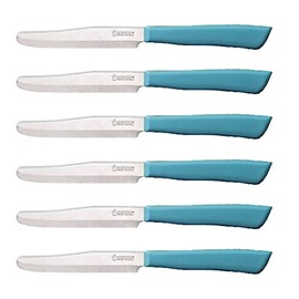 Tredoni 6 kitchen Knives - 4.3"/11cm Italian Stainless Steel Serrated Vegetable/Steak/Table Knife Cutlery, Rounded Tip (Azure)