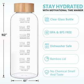 RNCKUUE 1 Liter Glass Water Bottles - 32 oz Large Borosilicate Reusable Glass Drinking Bottle, Wide Mouth With Bamboo Lid